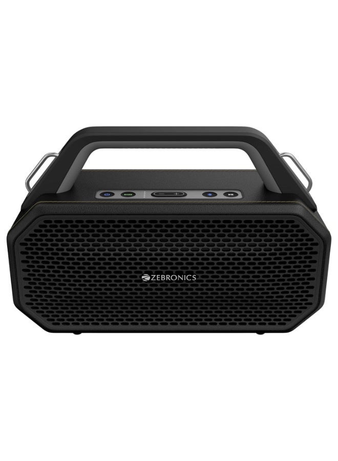 زيبونيكس Zebronics Prima, Portable Bluetooth Speaker, 90 Watts, Upto 9 Hours Playback, Dual 11.8cm Drivers, Dual Passive Radiators, BTv5.4 | TWS | AUX | USB, Carry Strap, Deep Bass, Splash Proof (Black) - Image 1